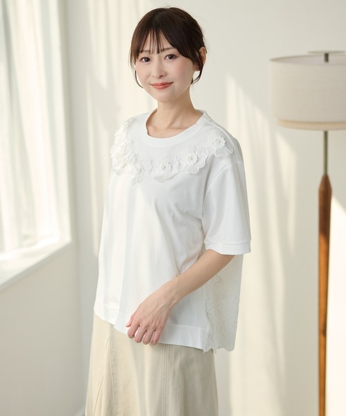 DAYRA(デイラ)の「DAYRA フラワー レース 半袖 カットソー トップス(Tシャツ/カットソー・レディース・ホワイト/ブラック・FREE)」の5枚目の写真