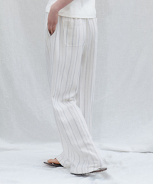 Linen Stripe Easy Banding Pants_OATMEAL