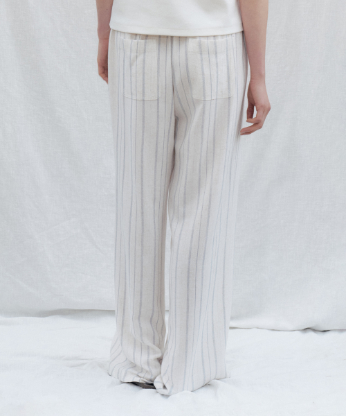 STEP AROUND（ステップアラウンド）の「Linen Stripe Easy Banding Pants_OATMEAL（その他パンツ・レディース・その他・FREE）」の2枚目の写真