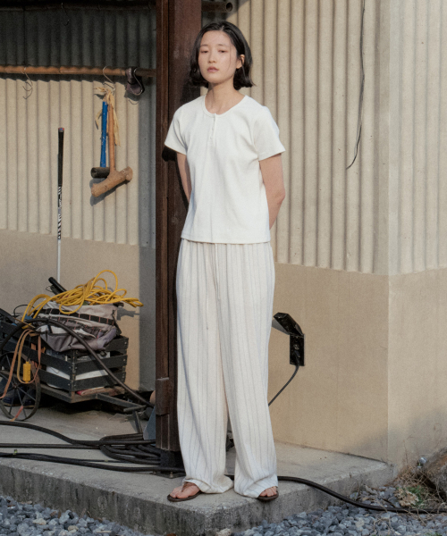 STEP AROUND（ステップアラウンド）の「Linen Stripe Easy Banding Pants_OATMEAL（その他パンツ・レディース・その他・FREE）」の3枚目の写真