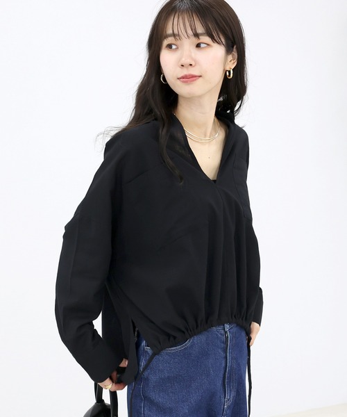 Aletta vita（アレッタビータ）の「裾ドロスト両ポケスキッパーブラウス（シャツ/ブラウス・レディース・ブラック/ネイビー/オフホワイト・M）」の17枚目の写真