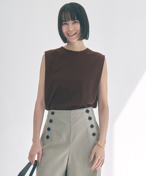 UNFILO(アンフィーロ)の「ドライタッチフライス ノースリーブ Tシャツ(Tシャツ/カットソー・レディース・ブラック系/ホワイト系/ダークブラウン系・SMALL/MEDIUM/LARGE)」の3枚目の写真