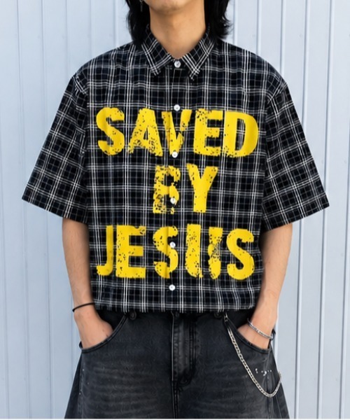 Evo+Revo(エボレボ)の「”存在感抜群” SAVEDグラフィック/クロップドチェックシャツ(シャツ/ブラウス・メンズ・レッド/ブラウン/ブラック・L/M)」の2枚目の写真