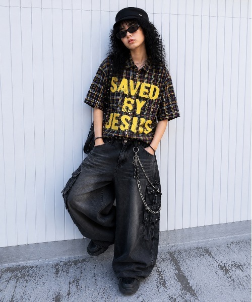 Evo+Revo(エボレボ)の「”存在感抜群” SAVEDグラフィック/クロップドチェックシャツ(シャツ/ブラウス・メンズ・レッド/ブラウン/ブラック・L/M)」の9枚目の写真