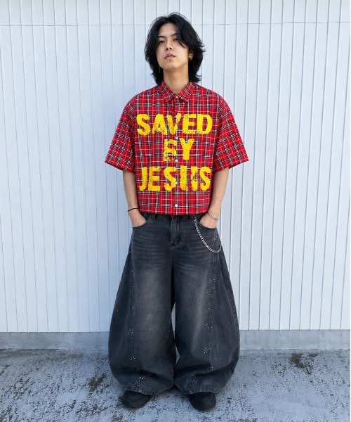 Evo+Revo(エボレボ)の「”存在感抜群” SAVEDグラフィック/クロップドチェックシャツ(シャツ/ブラウス・メンズ・レッド/ブラウン/ブラック・L/M)」の12枚目の写真