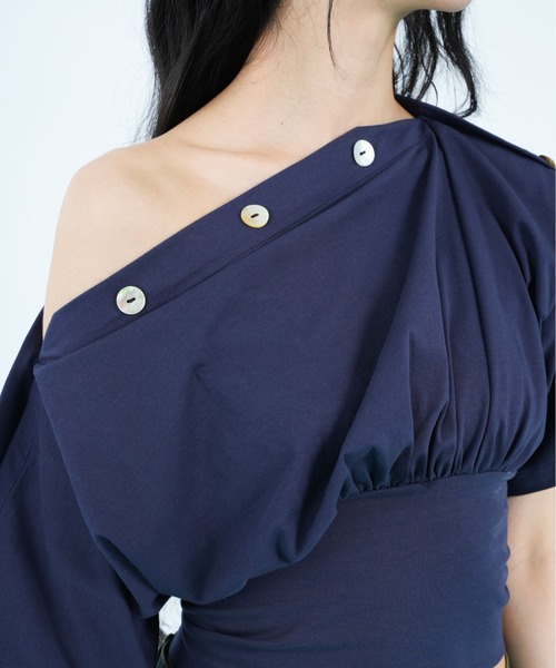 sedacle girl(セダクルガール)の「ボタンドレープトップス(Tシャツ/カットソー・レディース・ネイビー/ライトグリーン・SMALL/MEDIUM)」の8枚目の写真