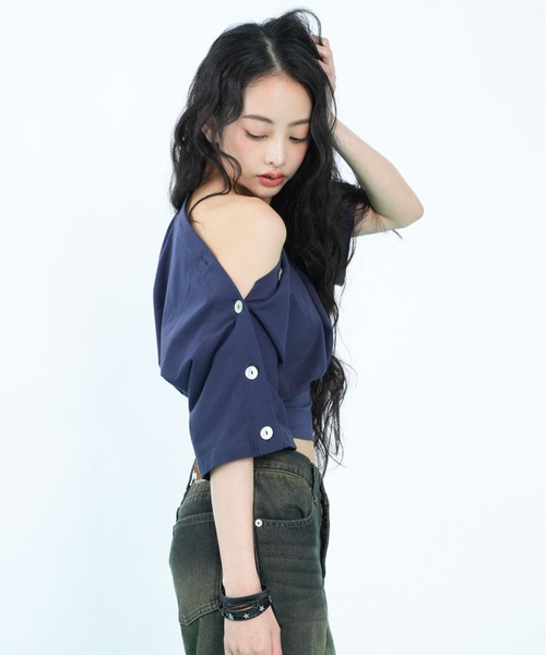 sedacle girl(セダクルガール)の「ボタンドレープトップス(Tシャツ/カットソー・レディース・ネイビー/ライトグリーン・SMALL/MEDIUM)」の20枚目の写真