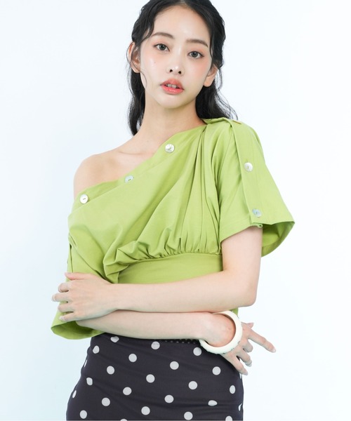 sedacle girl(セダクルガール)の「ボタンドレープトップス(Tシャツ/カットソー・レディース・ネイビー/ライトグリーン・SMALL/MEDIUM)」の10枚目の写真