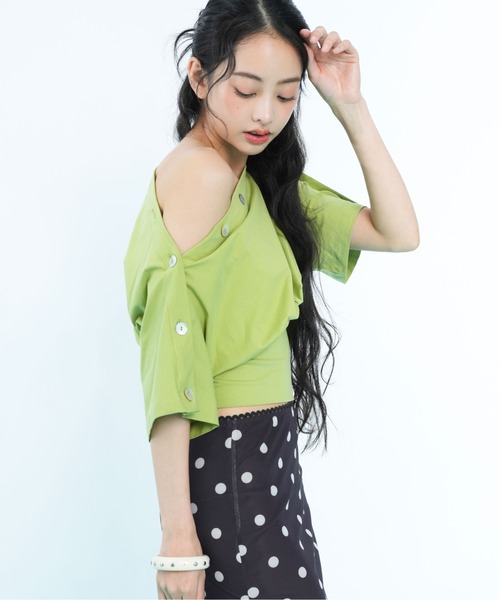 sedacle girl(セダクルガール)の「ボタンドレープトップス(Tシャツ/カットソー・レディース・ネイビー/ライトグリーン・SMALL/MEDIUM)」の11枚目の写真