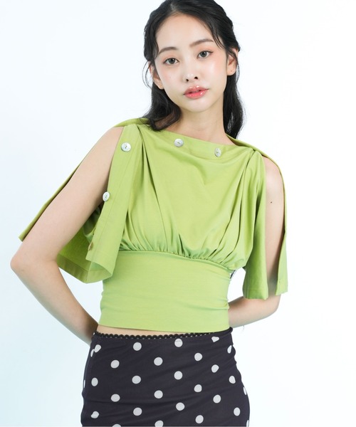 sedacle girl(セダクルガール)の「ボタンドレープトップス(Tシャツ/カットソー・レディース・ネイビー/ライトグリーン・SMALL/MEDIUM)」の13枚目の写真