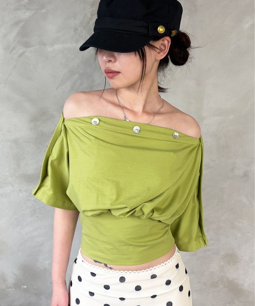 sedacle girl(セダクルガール)の「ボタンドレープトップス(Tシャツ/カットソー・レディース・ネイビー/ライトグリーン・SMALL/MEDIUM)」の22枚目の写真