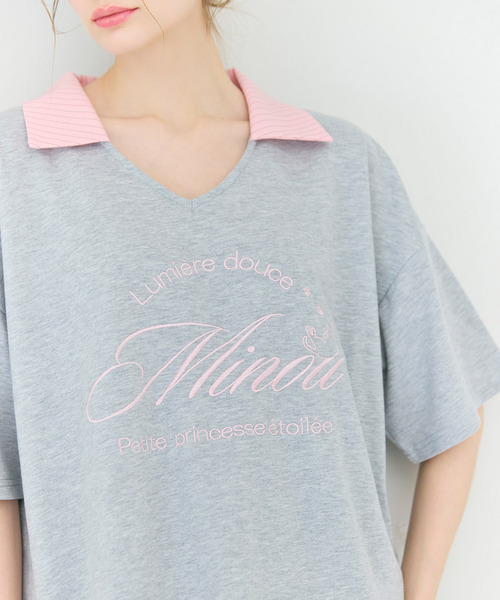 ROYAL PARTY（ロイヤルパーティー）の「【ONLINE限定】レイヤード風配色カットセットアップ（Tシャツ/カットソー・レディース・グレー/ネイビー/オフホワイト・FREE）」の4枚目の写真