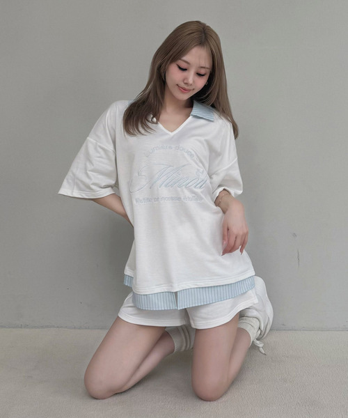ROYAL PARTY（ロイヤルパーティー）の「【ONLINE限定】レイヤード風配色カットセットアップ（Tシャツ/カットソー・レディース・グレー/ネイビー/オフホワイト・FREE）」の10枚目の写真