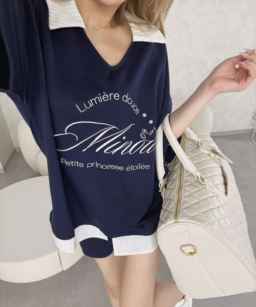 ROYAL PARTY（ロイヤルパーティー）の「【ONLINE限定】レイヤード風配色カットセットアップ（Tシャツ/カットソー・レディース・グレー/ネイビー/オフホワイト・FREE）」の7枚目の写真