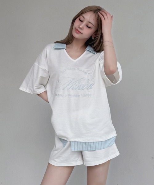 ROYAL PARTY（ロイヤルパーティー）の「【ONLINE限定】レイヤード風配色カットセットアップ（Tシャツ/カットソー・レディース・グレー/ネイビー/オフホワイト・FREE）」の2枚目の写真