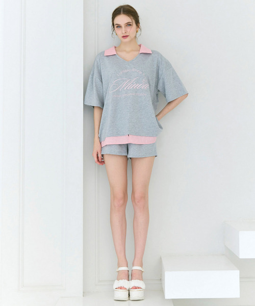 ROYAL PARTY(ロイヤルパーティー)の「【ONLINE限定】レイヤード風配色カットセットアップ(Tシャツ/カットソー・レディース・グレー/ネイビー/オフホワイト・FREE)」の4枚目の写真