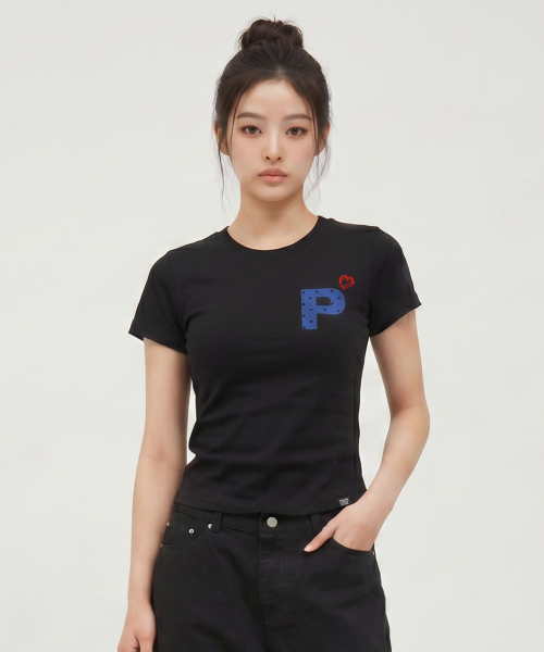 PEID(ペイド)の「PD ポルカドットP スリムフィット半袖Tシャツ ブラック(Tシャツ/カットソー・レディース・ブラック・1/2/3)」の2枚目の写真
