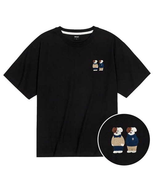 OKSTAR(オクスター)の「クールコットンオーバーサイズミニミフレンズブロドッグ刺繍半袖Tシャツ(Tシャツ/カットソー・レディース・ダークグリーン/ホワイト/クリーム/ブラック・SMALL/MEDIUM/LARGE/X-LARGE/XX-LARGE)」の1枚目の写真