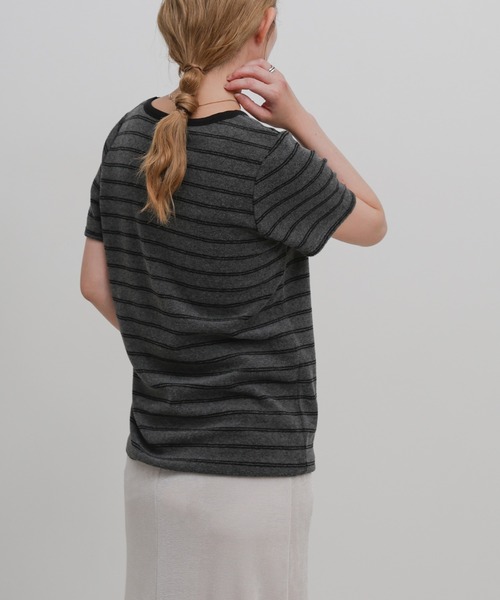 select MOCA(セレクトモカ)の「【S/Mサイズ展開】パイルボーダーTシャツ(Tシャツ/カットソー・レディース・チャコールグレー/ライトグレー/アイボリー・MEDIUM/SMALL)」の13枚目の写真