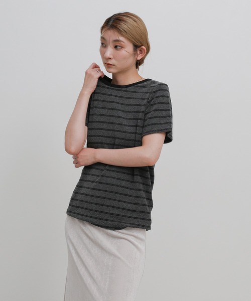 select MOCA(セレクトモカ)の「【S/Mサイズ展開】パイルボーダーTシャツ(Tシャツ/カットソー・レディース・チャコールグレー/ライトグレー/アイボリー・MEDIUM/SMALL)」の15枚目の写真