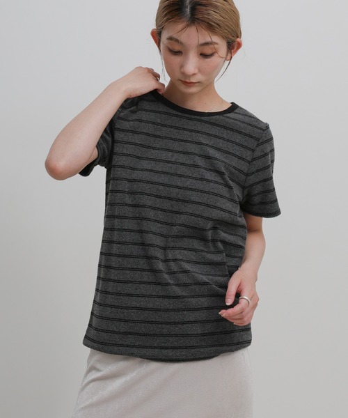select MOCA(セレクトモカ)の「【S/Mサイズ展開】パイルボーダーTシャツ(Tシャツ/カットソー・レディース・チャコールグレー/ライトグレー/アイボリー・MEDIUM/SMALL)」の11枚目の写真