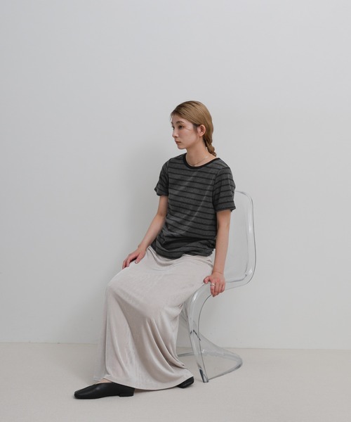select MOCA(セレクトモカ)の「【S/Mサイズ展開】パイルボーダーTシャツ(Tシャツ/カットソー・レディース・チャコールグレー/ライトグレー/アイボリー・MEDIUM/SMALL)」の16枚目の写真