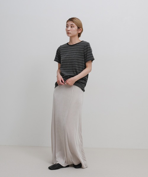 select MOCA(セレクトモカ)の「【S/Mサイズ展開】パイルボーダーTシャツ(Tシャツ/カットソー・レディース・チャコールグレー/ライトグレー/アイボリー・MEDIUM/SMALL)」の6枚目の写真