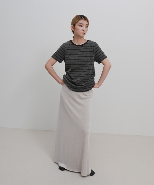 select MOCA(セレクトモカ)の「【S/Mサイズ展開】パイルボーダーTシャツ(Tシャツ/カットソー・レディース・チャコールグレー/ライトグレー/アイボリー・MEDIUM/SMALL)」の14枚目の写真