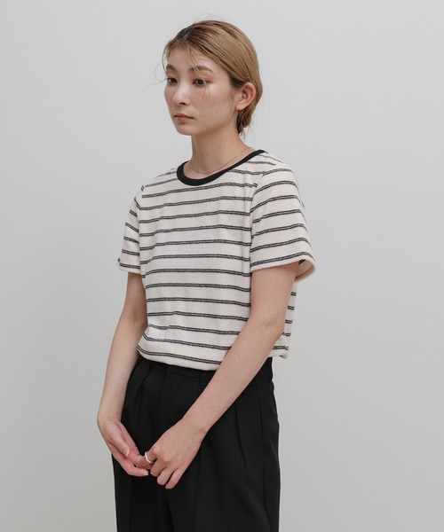 select MOCA(セレクトモカ)の「【S/Mサイズ展開】パイルボーダーTシャツ(Tシャツ/カットソー・レディース・チャコールグレー/ライトグレー/アイボリー・MEDIUM/SMALL)」の19枚目の写真