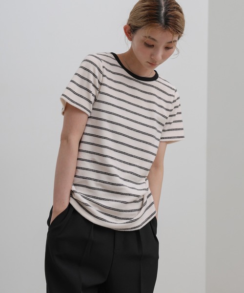 select MOCA(セレクトモカ)の「【S/Mサイズ展開】パイルボーダーTシャツ(Tシャツ/カットソー・レディース・チャコールグレー/ライトグレー/アイボリー・MEDIUM/SMALL)」の20枚目の写真