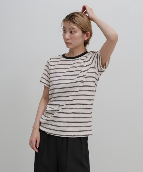 select MOCA(セレクトモカ)の「【S/Mサイズ展開】パイルボーダーTシャツ(Tシャツ/カットソー・レディース・チャコールグレー/ライトグレー/アイボリー・MEDIUM/SMALL)」の22枚目の写真