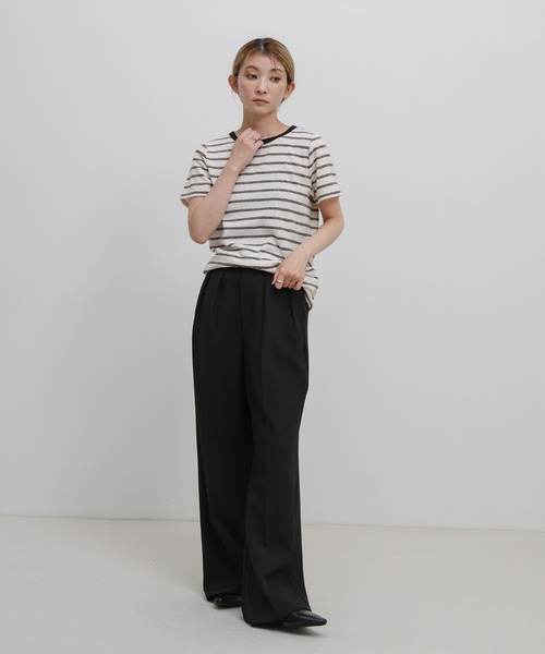 select MOCA(セレクトモカ)の「【S/Mサイズ展開】パイルボーダーTシャツ(Tシャツ/カットソー・レディース・チャコールグレー/ライトグレー/アイボリー・MEDIUM/SMALL)」の7枚目の写真