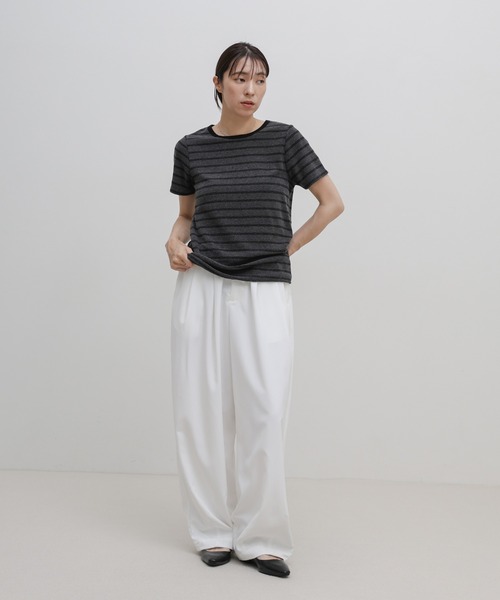 select MOCA(セレクトモカ)の「【S/Mサイズ展開】パイルボーダーTシャツ(Tシャツ/カットソー・レディース・チャコールグレー/ライトグレー/アイボリー・MEDIUM/SMALL)」の8枚目の写真