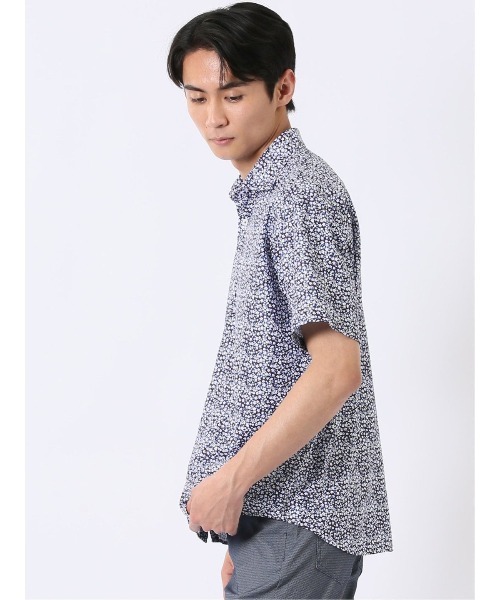 TAKA-Q(タカキュー)の「シャツ メンズ 半袖 ストレッチ 吸水速乾 ノンアイロン ワイドカラー ややゆったり ルーズフィット トリコット 小花(シャツ/ブラウス・メンズ・ネイビー/ブルー・LARGE/X-LARGE/MEDIUM)」の17枚目の写真