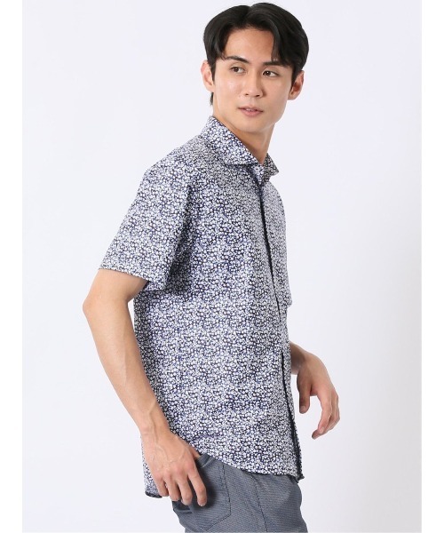 TAKA-Q(タカキュー)の「シャツ メンズ 半袖 ストレッチ 吸水速乾 ノンアイロン ワイドカラー ややゆったり ルーズフィット トリコット 小花(シャツ/ブラウス・メンズ・ネイビー/ブルー・LARGE/X-LARGE/MEDIUM)」の19枚目の写真