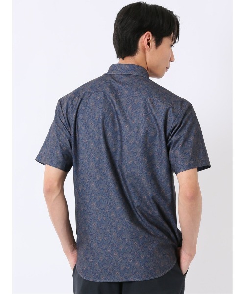 TAKA-Q(タカキュー)の「シャツ メンズ 半袖 ストレッチ 吸水速乾 ノンアイロン ワイドカラー ややゆったり ルーズフィット トリコット 小花(シャツ/ブラウス・メンズ・ネイビー/ブルー・LARGE/X-LARGE/MEDIUM)」の5枚目の写真