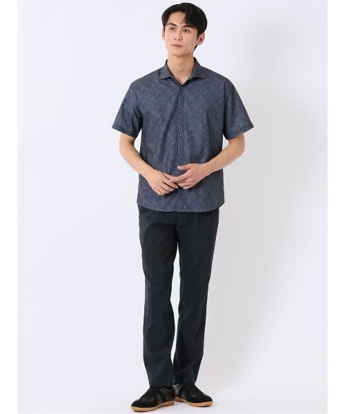 TAKA-Q(タカキュー)の「シャツ メンズ 半袖 ストレッチ 吸水速乾 ノンアイロン ワイドカラー ややゆったり ルーズフィット トリコット 小花(シャツ/ブラウス・メンズ・ネイビー/ブルー・LARGE/X-LARGE/MEDIUM)」の7枚目の写真
