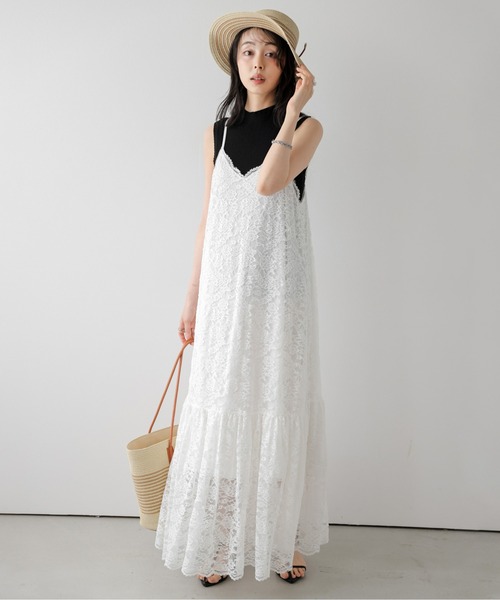 AMELY(エミリー)の「総レースキャミソールワンピース(ワンピース・レディース・ホワイト/ブラック・フリー)」の1枚目の写真
