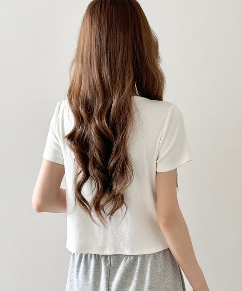DAY CLOSET(デイ クローゼット)の「1枚で軽く重ね着コーデ叶う。半袖レースレイヤードカーディガン風プルオーバー レディース(Tシャツ/カットソー・レディース・オートミール/ホワイト/ライトブルー・FREE)」の21枚目の写真