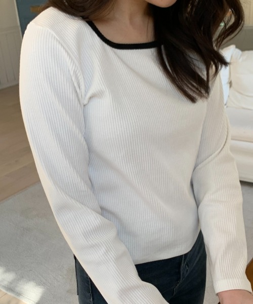 mineng(マイング)の「【配色/スクエアネック】エリースクエアバイカラーTシャツ(Tシャツ/カットソー・レディース・グレイッシュブルー/アイボリー・FREE)」の20枚目の写真
