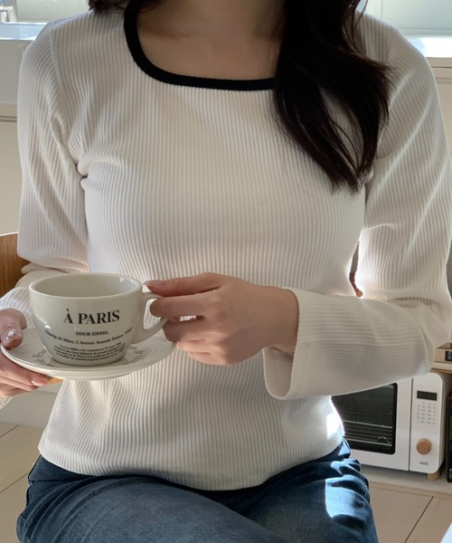 mineng(マイング)の「【配色/スクエアネック】エリースクエアバイカラーTシャツ(Tシャツ/カットソー・レディース・グレイッシュブルー/アイボリー・FREE)」の17枚目の写真