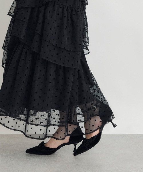 PICCIN PERLA(ピッチンペルラ)の「フロッキードットティアードチュールスカート(スカート・レディース・ブラック・M)」の1枚目の写真