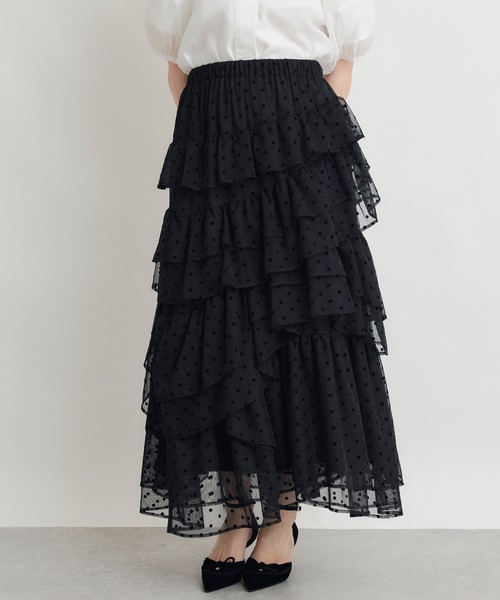 PICCIN PERLA(ピッチンペルラ)の「フロッキードットティアードチュールスカート(スカート・レディース・ブラック・M)」の6枚目の写真
