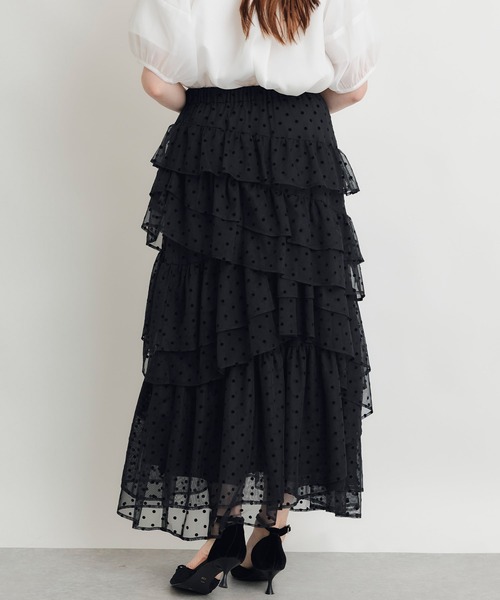 PICCIN PERLA(ピッチンペルラ)の「フロッキードットティアードチュールスカート(スカート・レディース・ブラック・M)」の4枚目の写真