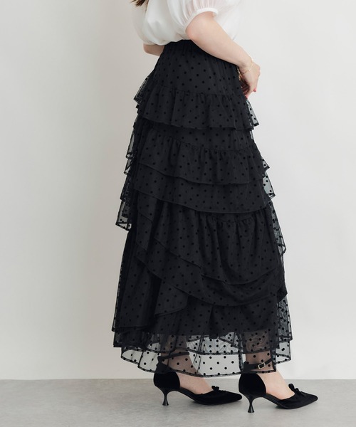 PICCIN PERLA(ピッチンペルラ)の「フロッキードットティアードチュールスカート(スカート・レディース・ブラック・M)」の3枚目の写真