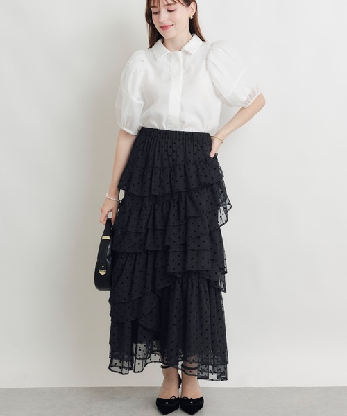PICCIN PERLA(ピッチンペルラ)の「フロッキードットティアードチュールスカート(スカート・レディース・ブラック・M)」の7枚目の写真
