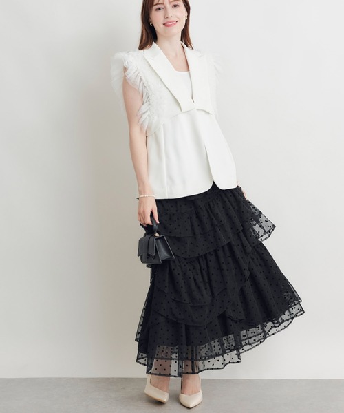 PICCIN PERLA(ピッチンペルラ)の「フロッキードットティアードチュールスカート(スカート・レディース・ブラック・M)」の10枚目の写真