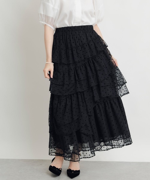 PICCIN PERLA(ピッチンペルラ)の「フロッキードットティアードチュールスカート(スカート・レディース・ブラック・M)」の2枚目の写真