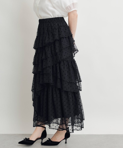 PICCIN PERLA(ピッチンペルラ)の「フロッキードットティアードチュールスカート(スカート・レディース・ブラック・M)」の5枚目の写真