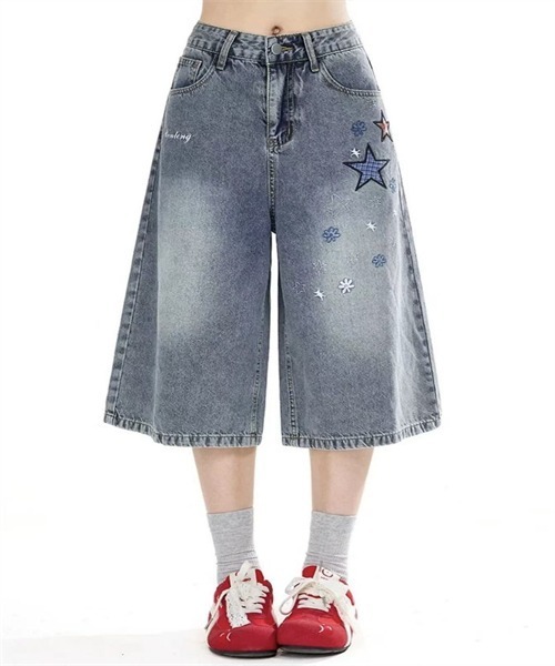 Dream garden(ドリームガーデン)の「星花刺しゅう7分丈デニムパンツ(デニムパンツ・レディース・ブルー・L/M/XL)」の3枚目の写真